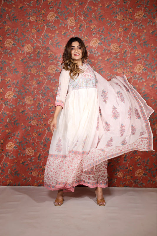 Anarkali (White Printed)