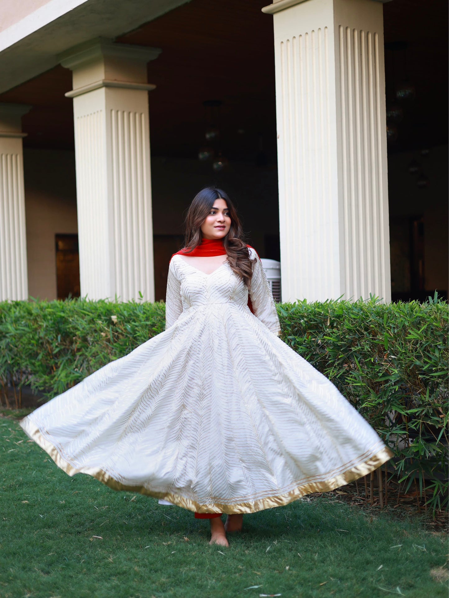 Anarkali (White & Red)