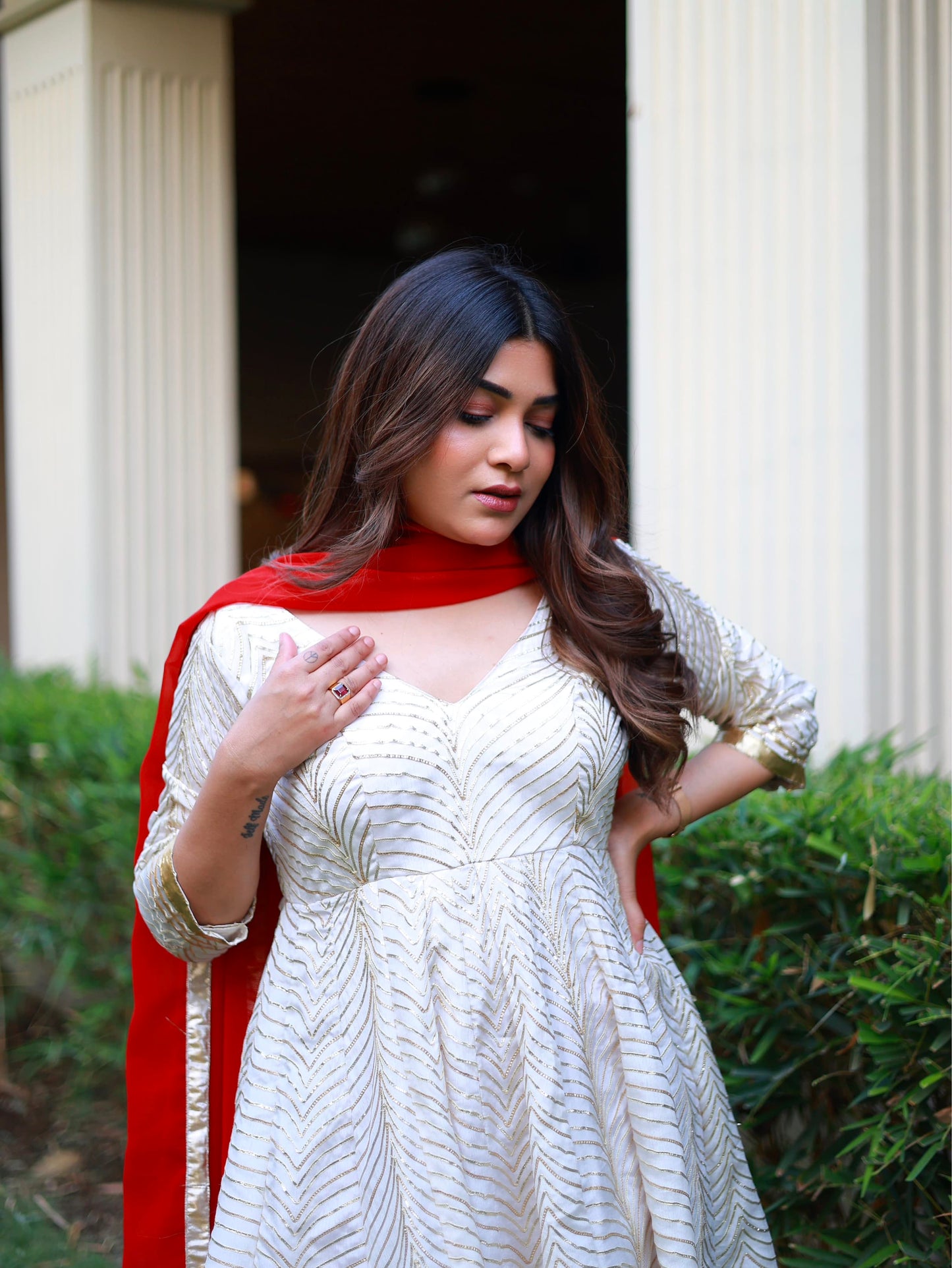 Anarkali (White & Red)