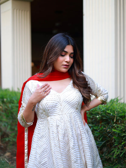 Anarkali (White & Red)