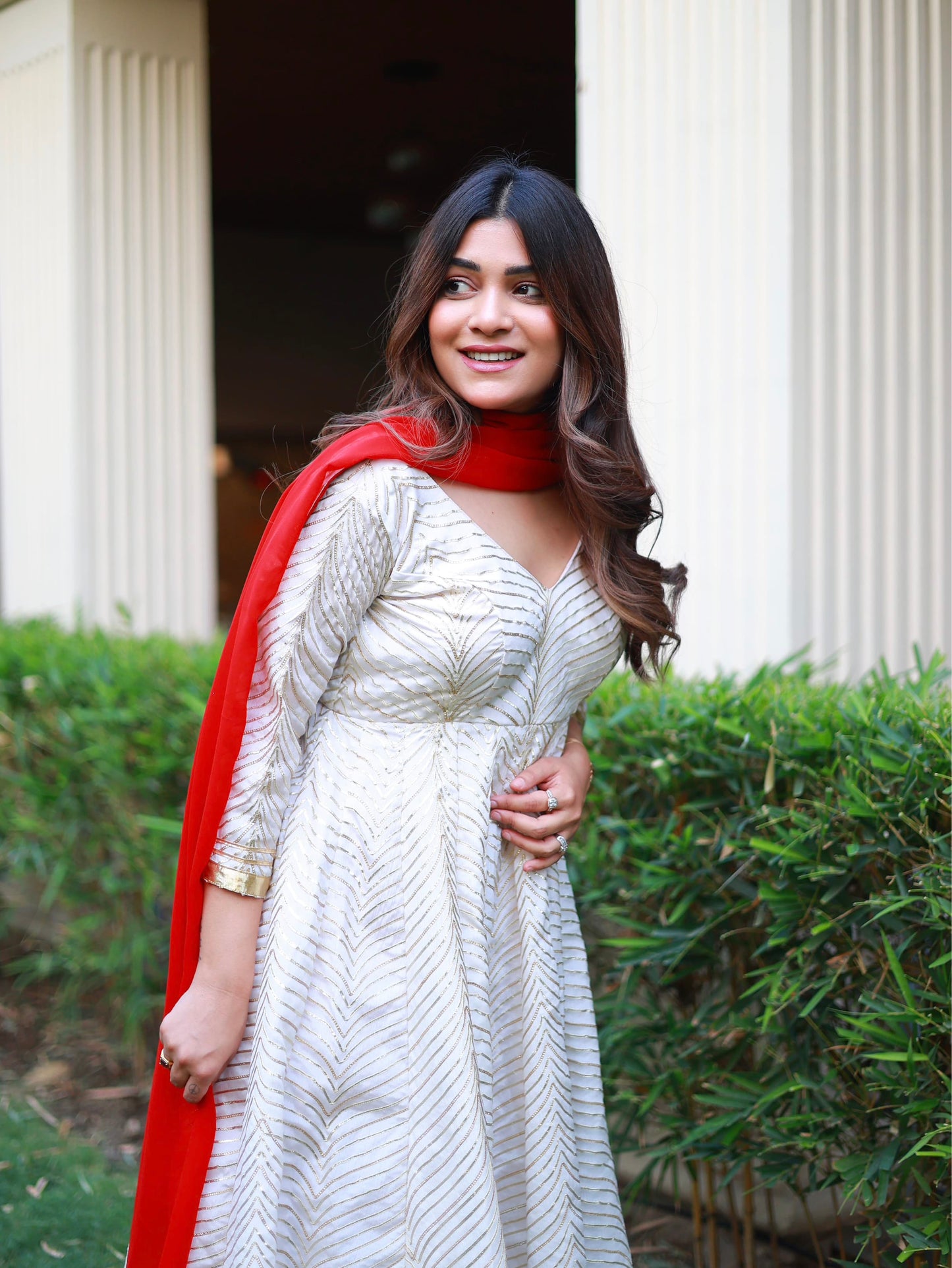 Anarkali (White & Red)