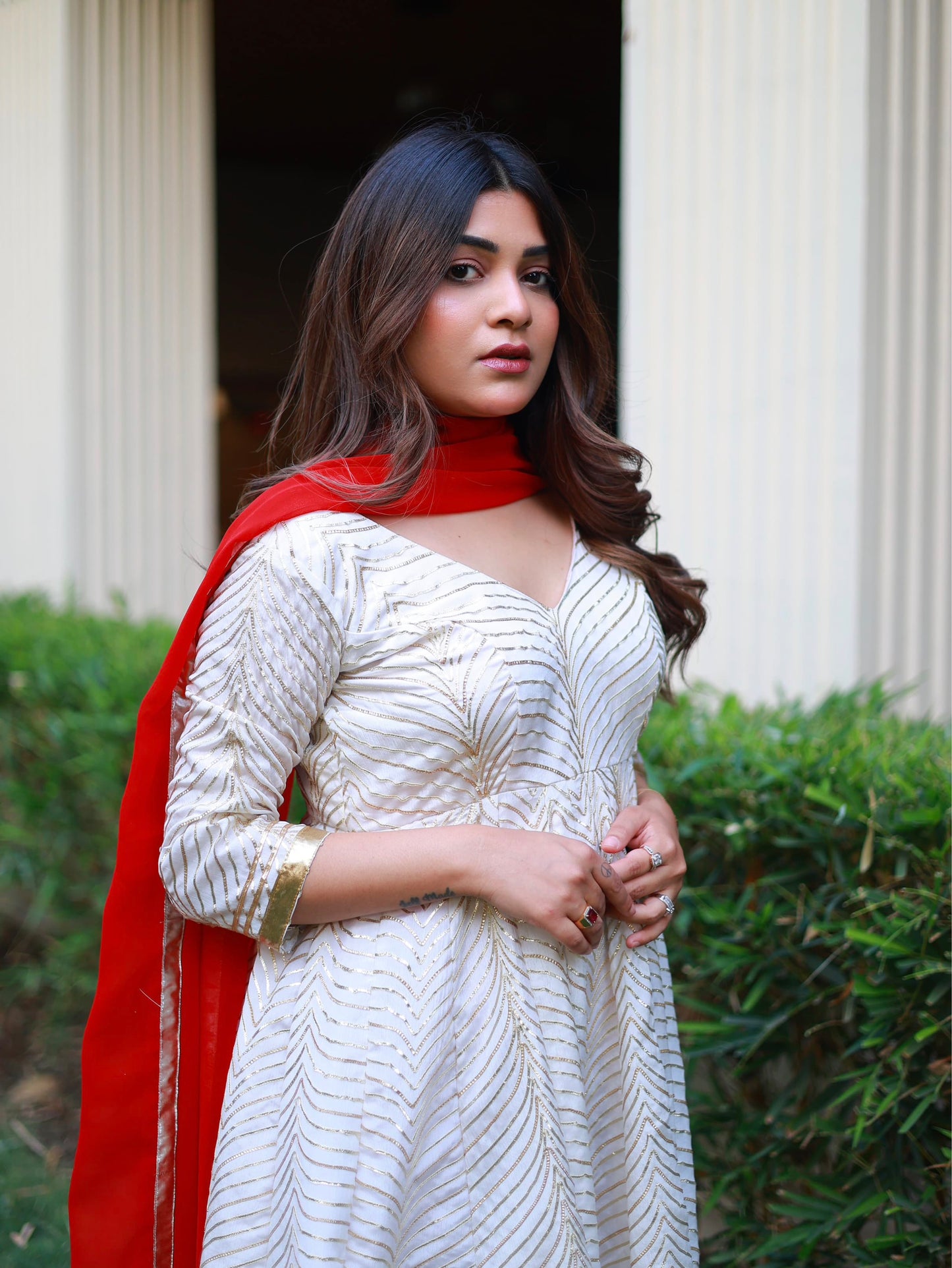 Anarkali (White & Red)
