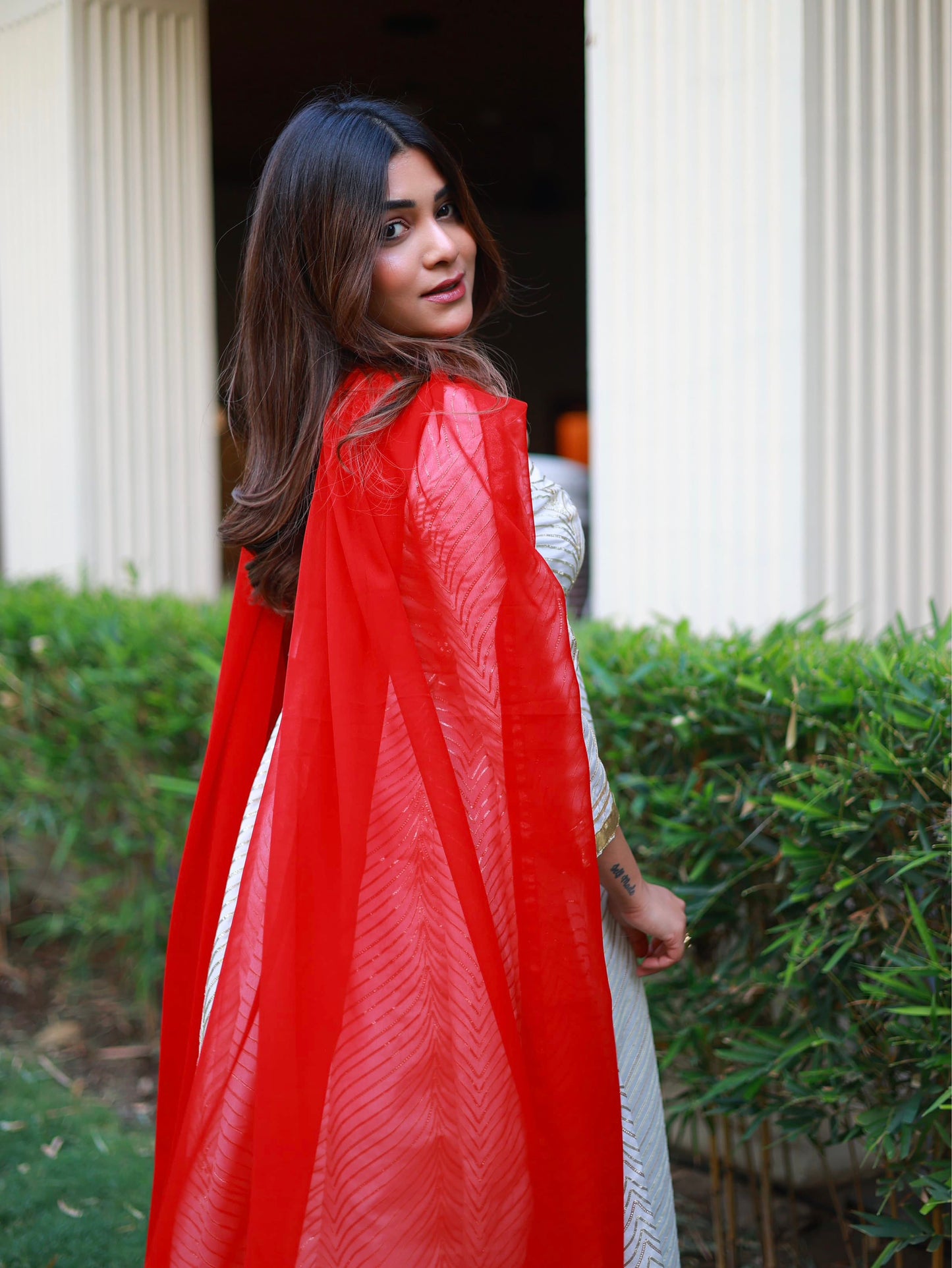 Anarkali (White & Red)