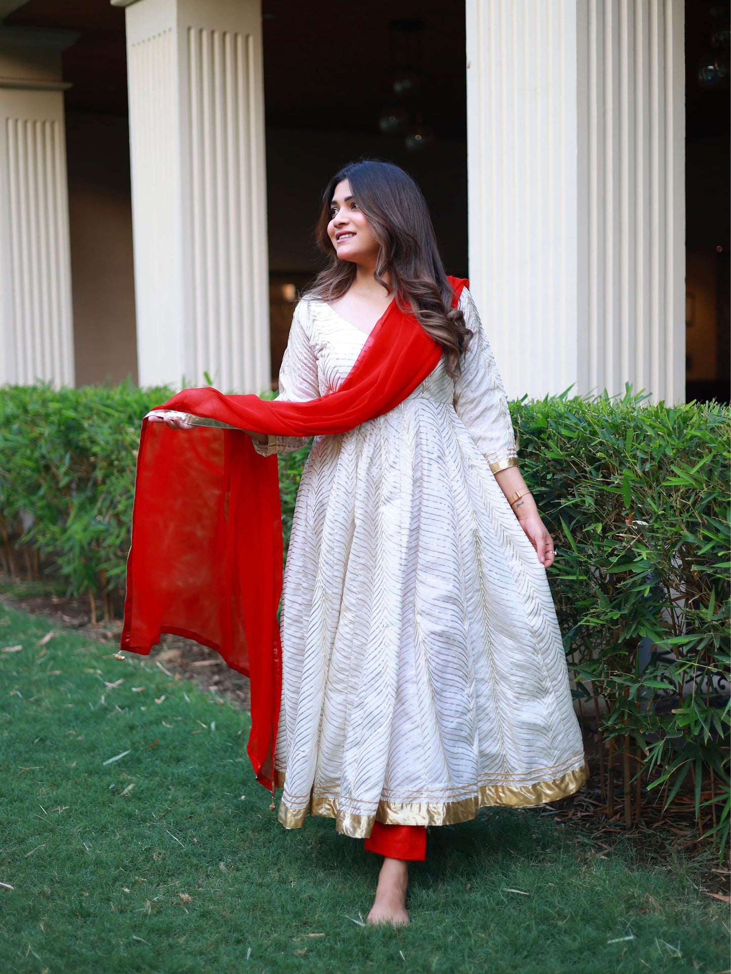 Anarkali (White & Red)